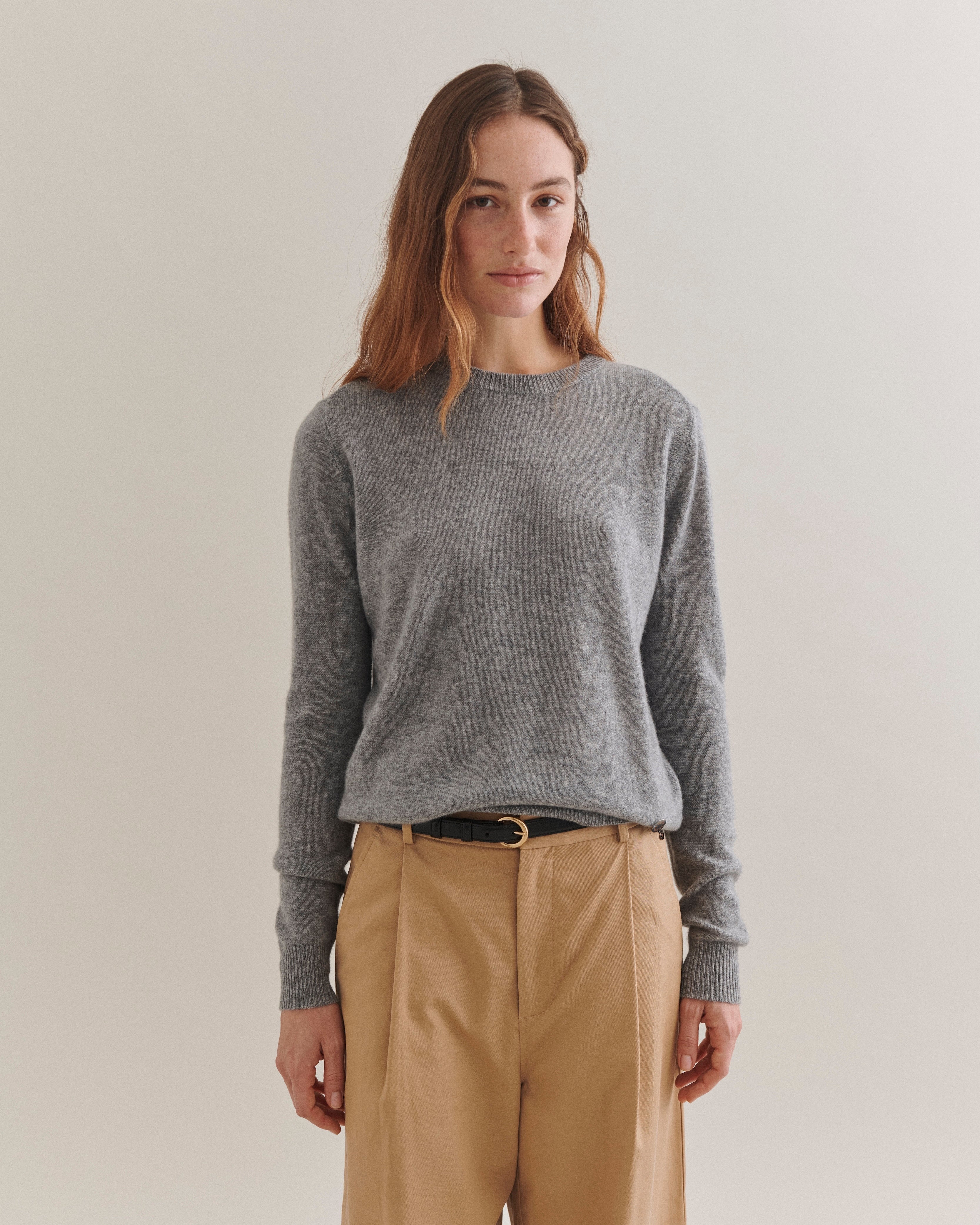 Beta Studios Abbie O-neck Basic Cashmere Tops Grey Melange