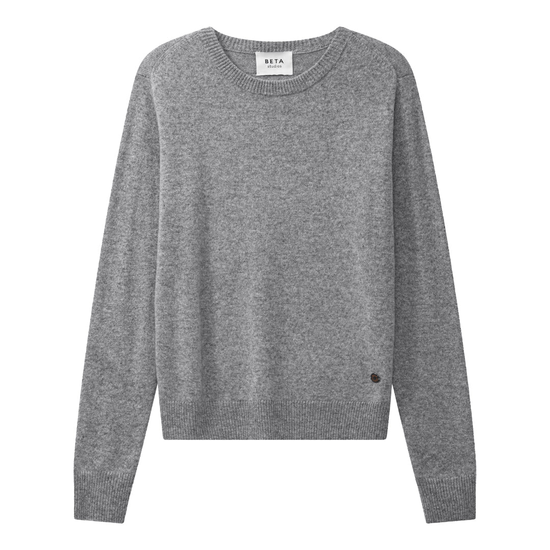 Beta Studios Abbie O-neck Basic Cashmere Tops Grey Melange