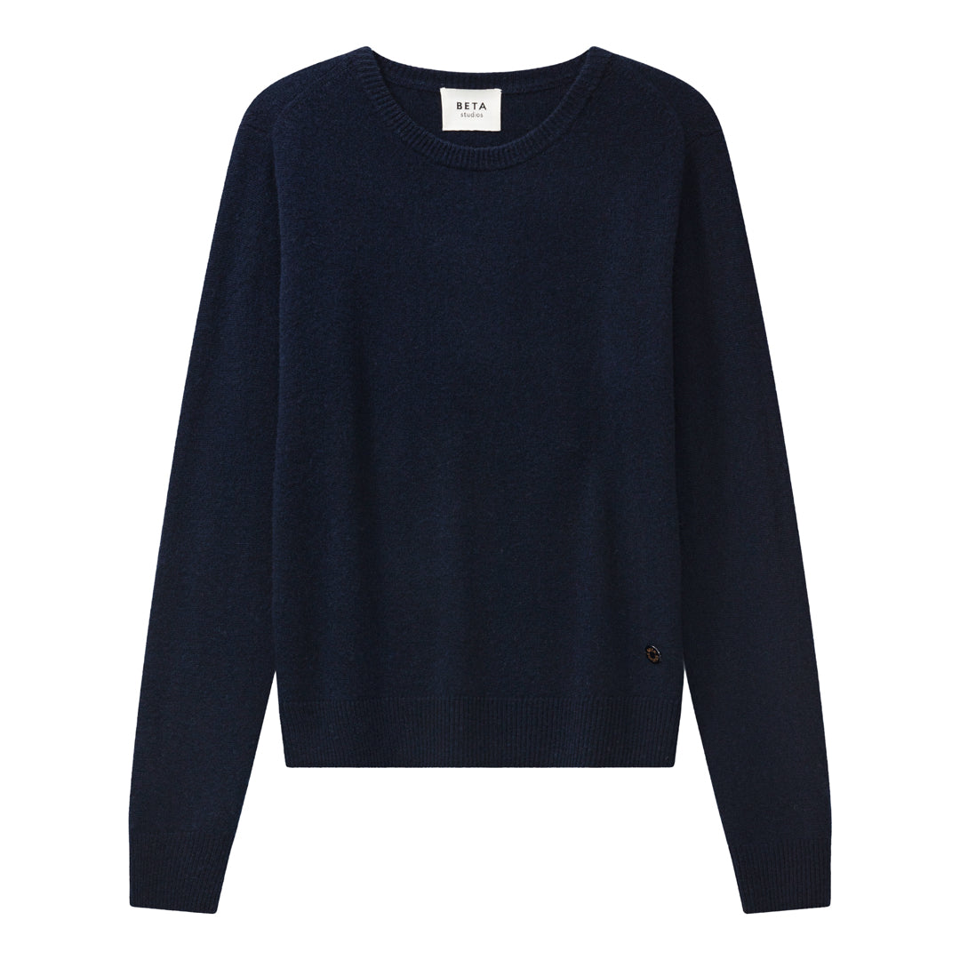 Beta Studios Abbie O-neck Basic Cashmere Tops Navy
