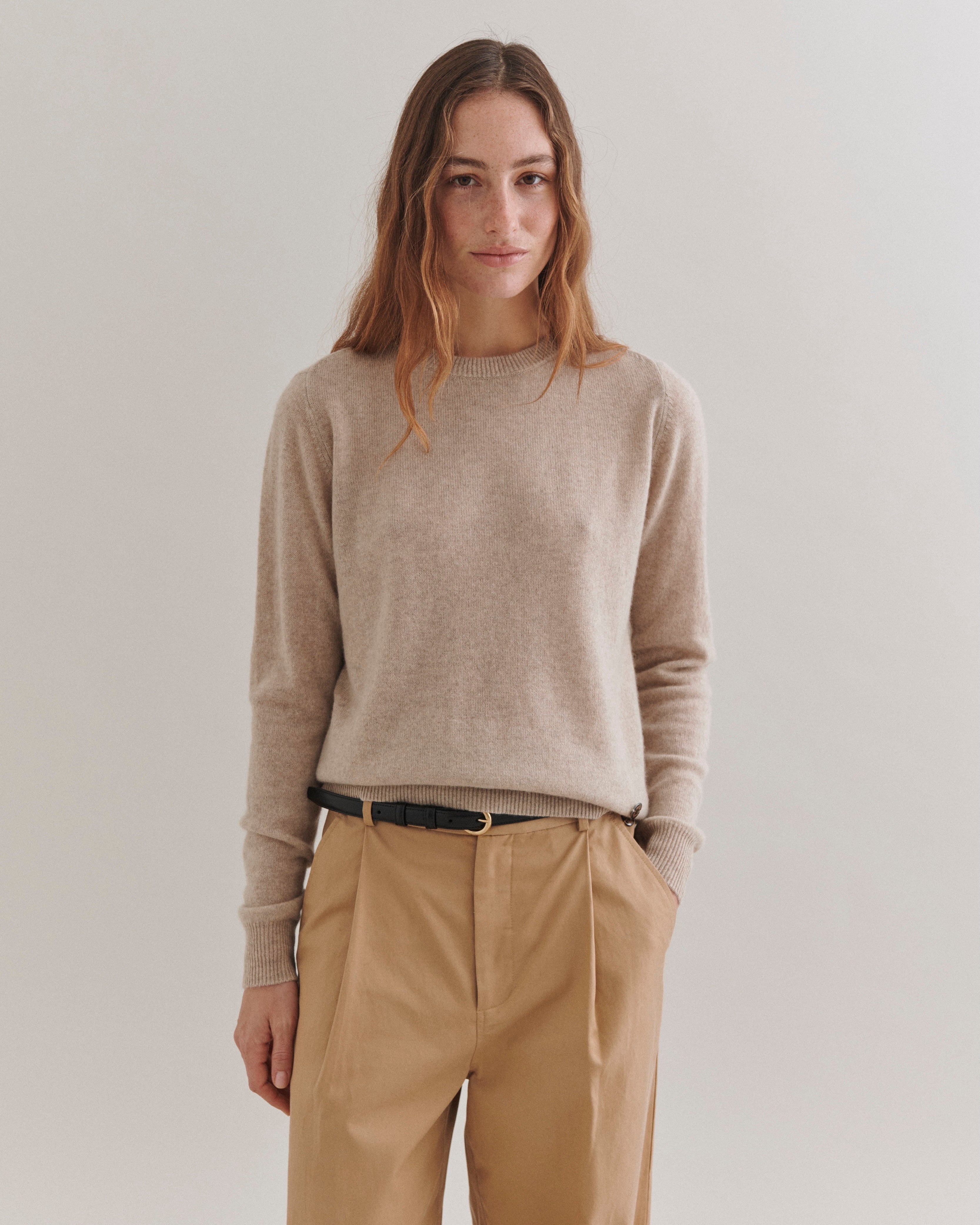 Beta Studios Abbie O-neck Basic Cashmere Tops Sand Melange