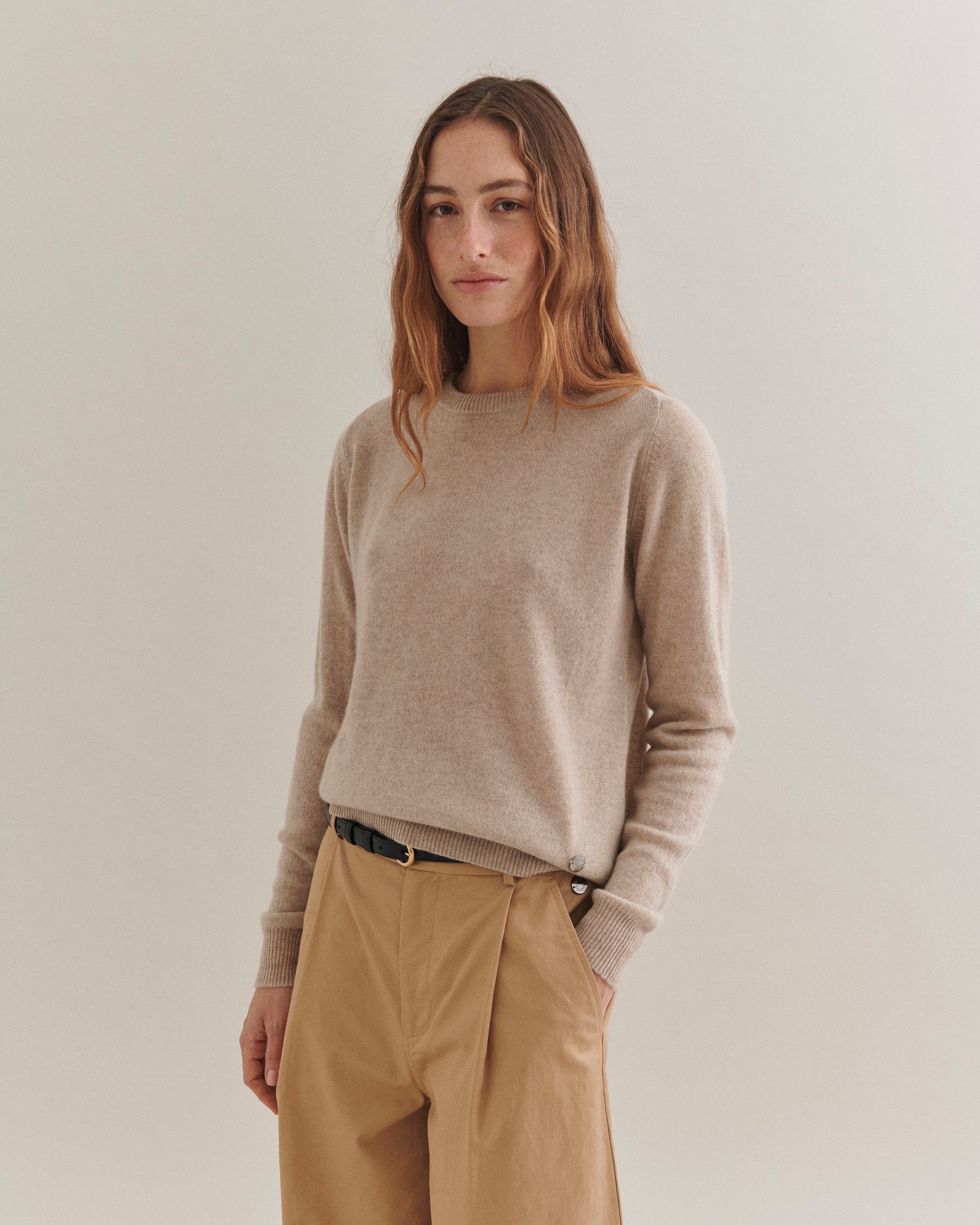 Beta Studios Abbie O-neck Basic Cashmere Tops Sand Melange