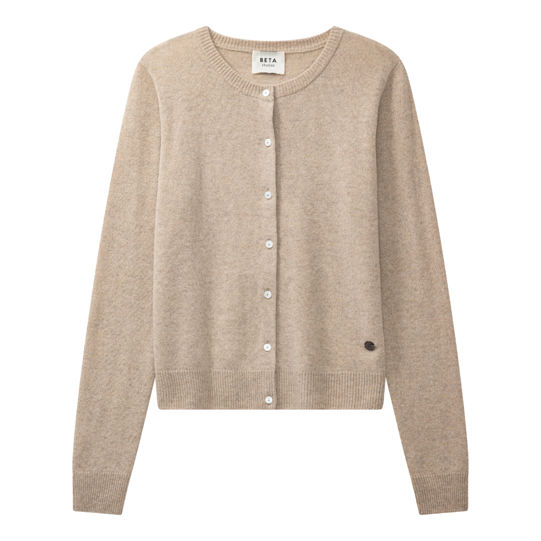 Beta Studios Alice Classic Cardigan Cashmere Tops Sand Melange