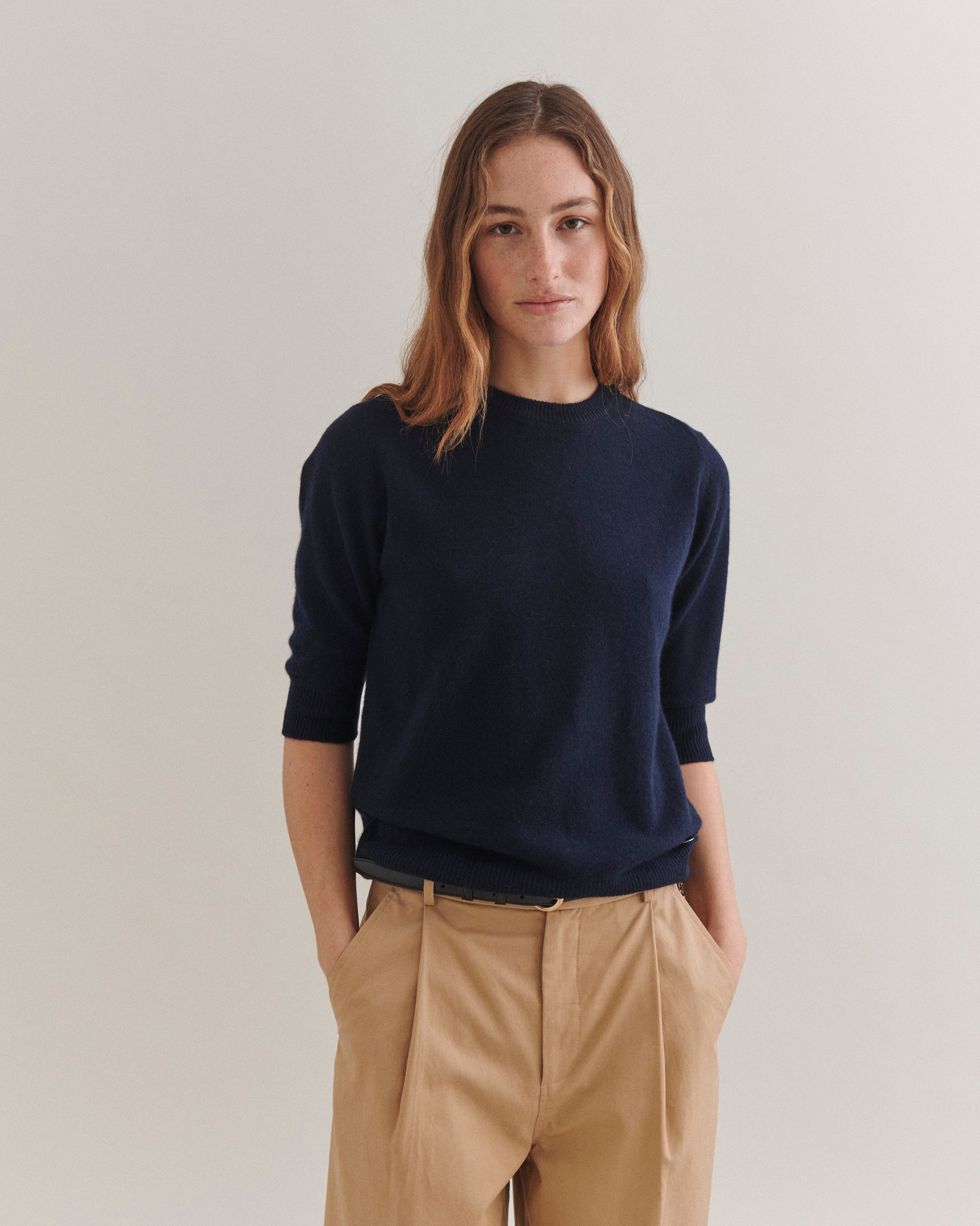 Beta Studios Anna Lady Sleeve Cashmere Tops Navy