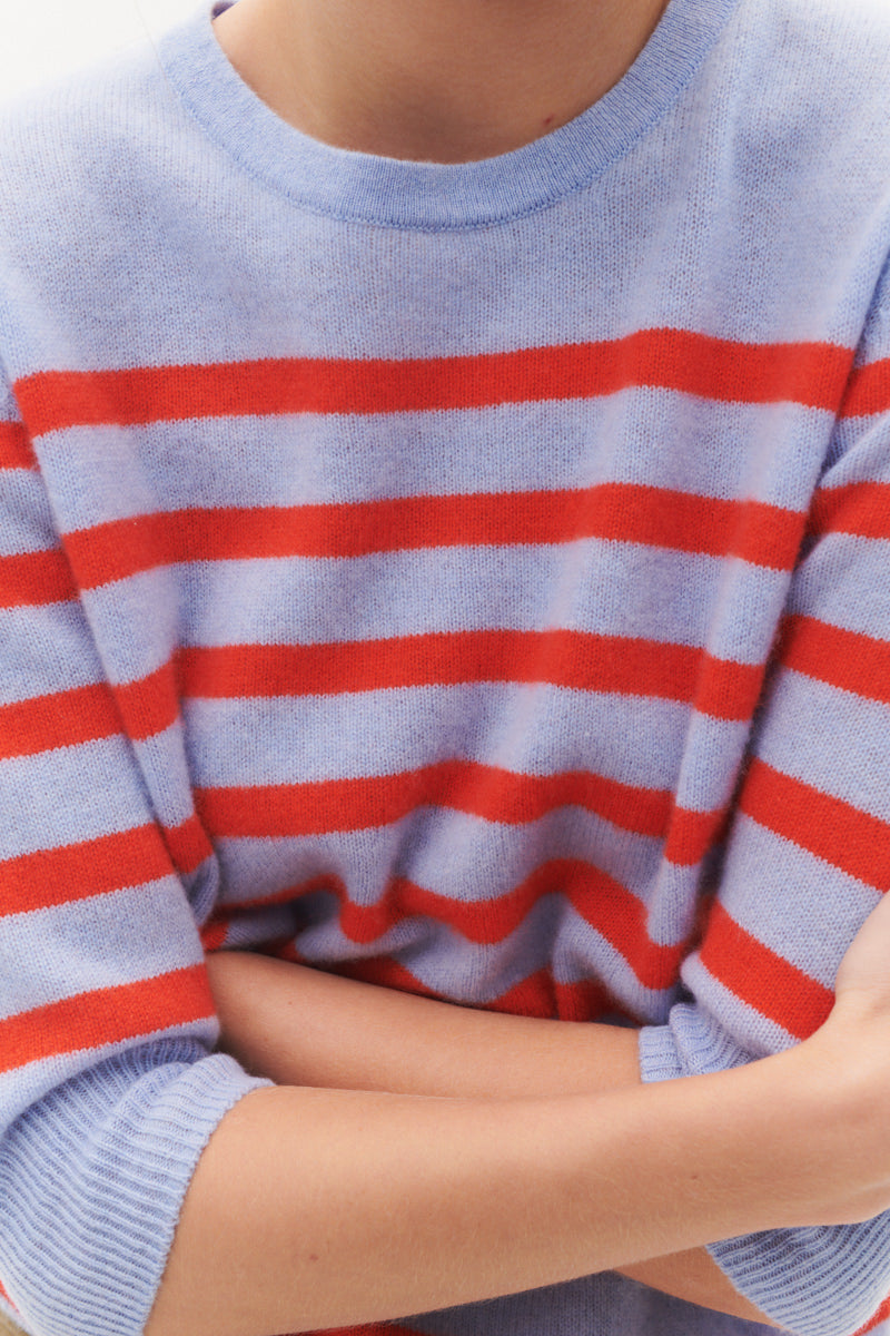 Beta Studios Bianca Striped Lady Sleeve Cashmere Tops Cerulean Blue/Fresh Zest Orange