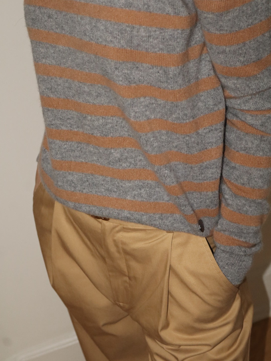 Beta Studios Bibi striped O-neck Cashmere Tops Grey Melange/Camel