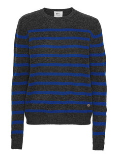 Bibi striped O-neck - Anthracite Grey/Azura Blue