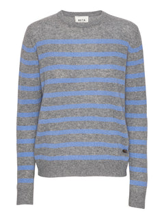 Bibi striped O-neck - Grey Melange/Powder Blue