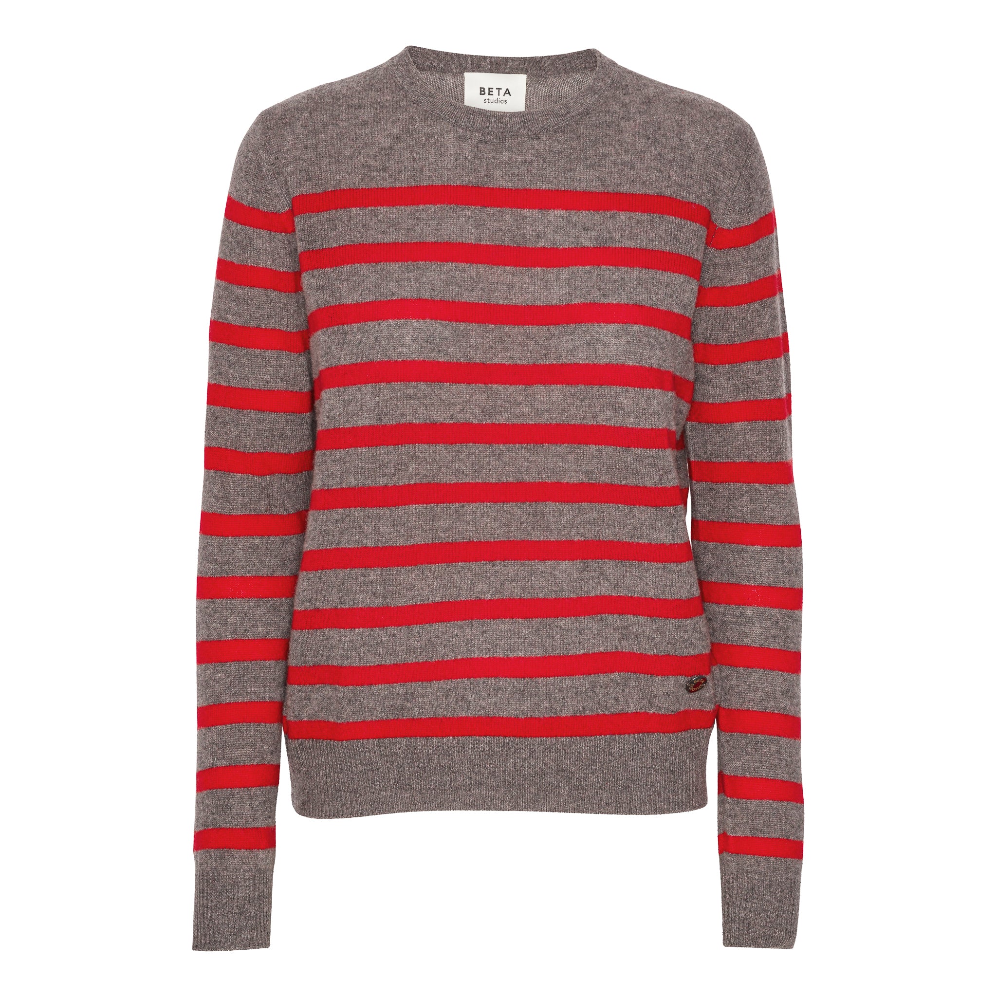 Beta Studios Bibi striped O-neck Cashmere Tops Mole/Red