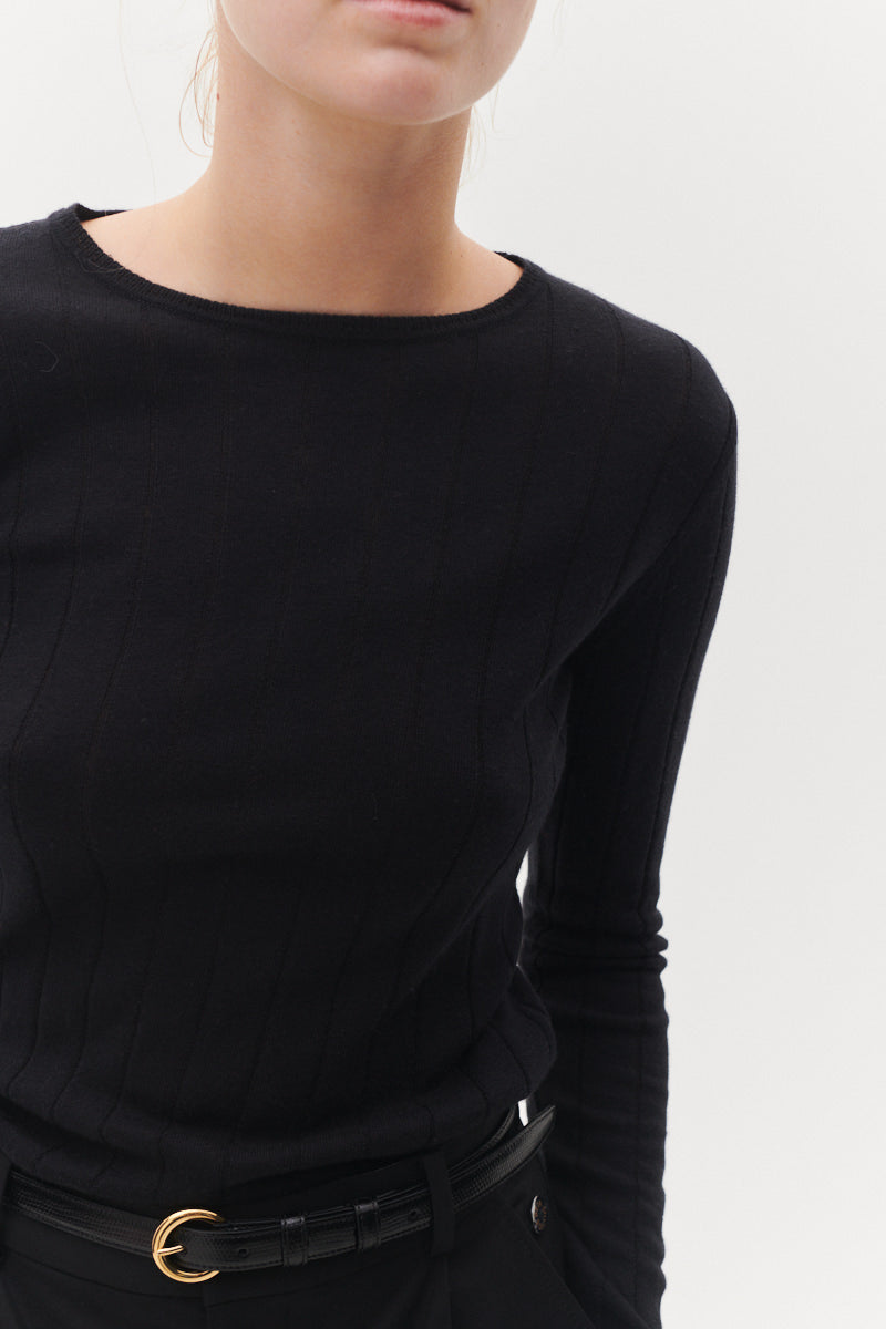 Beta Studios Cala Long Sleeve Tee Cashmere/Silk Silk/CashmereTops Black