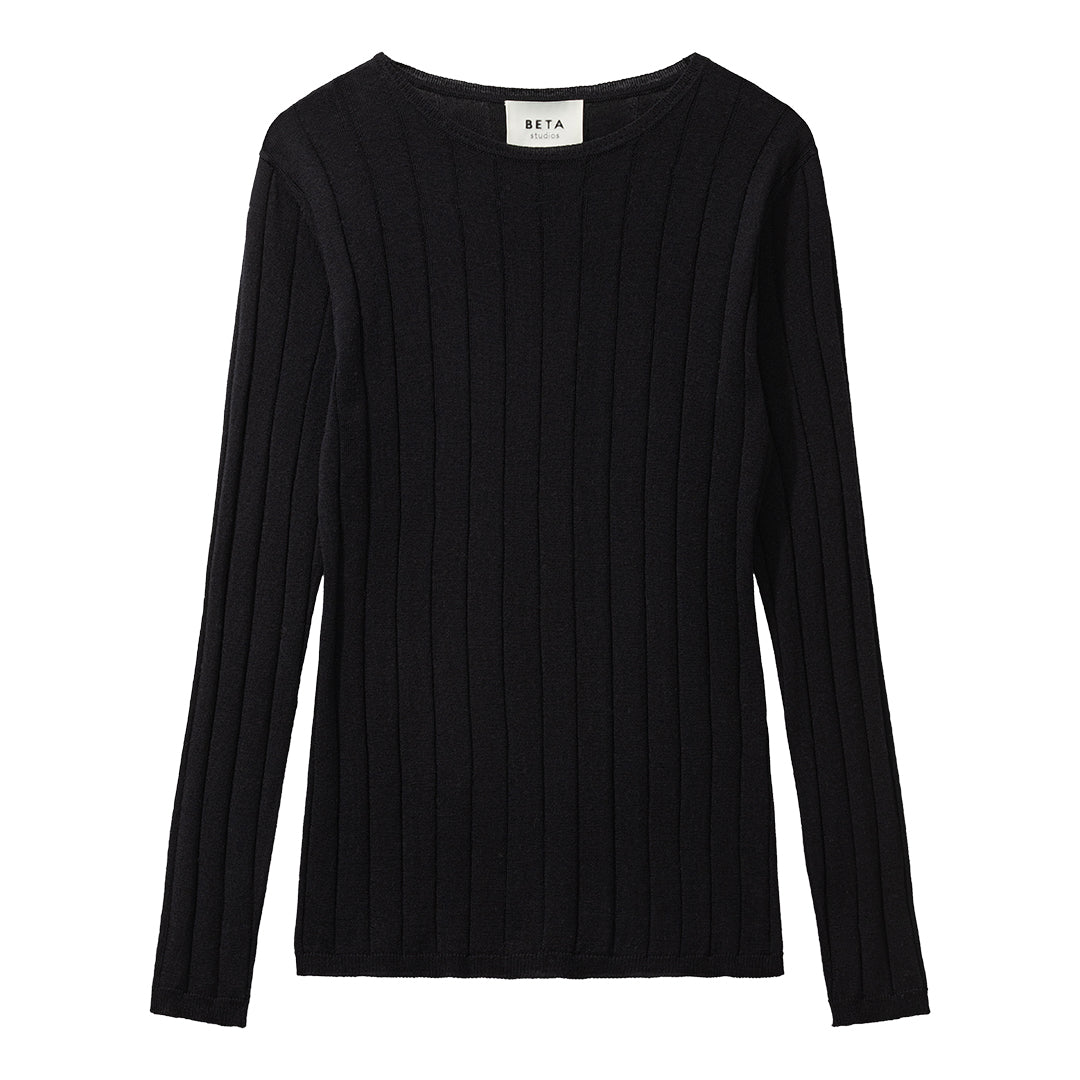 Beta Studios Cala Long Sleeve Tee Cashmere/Silk Silk/CashmereTops Black