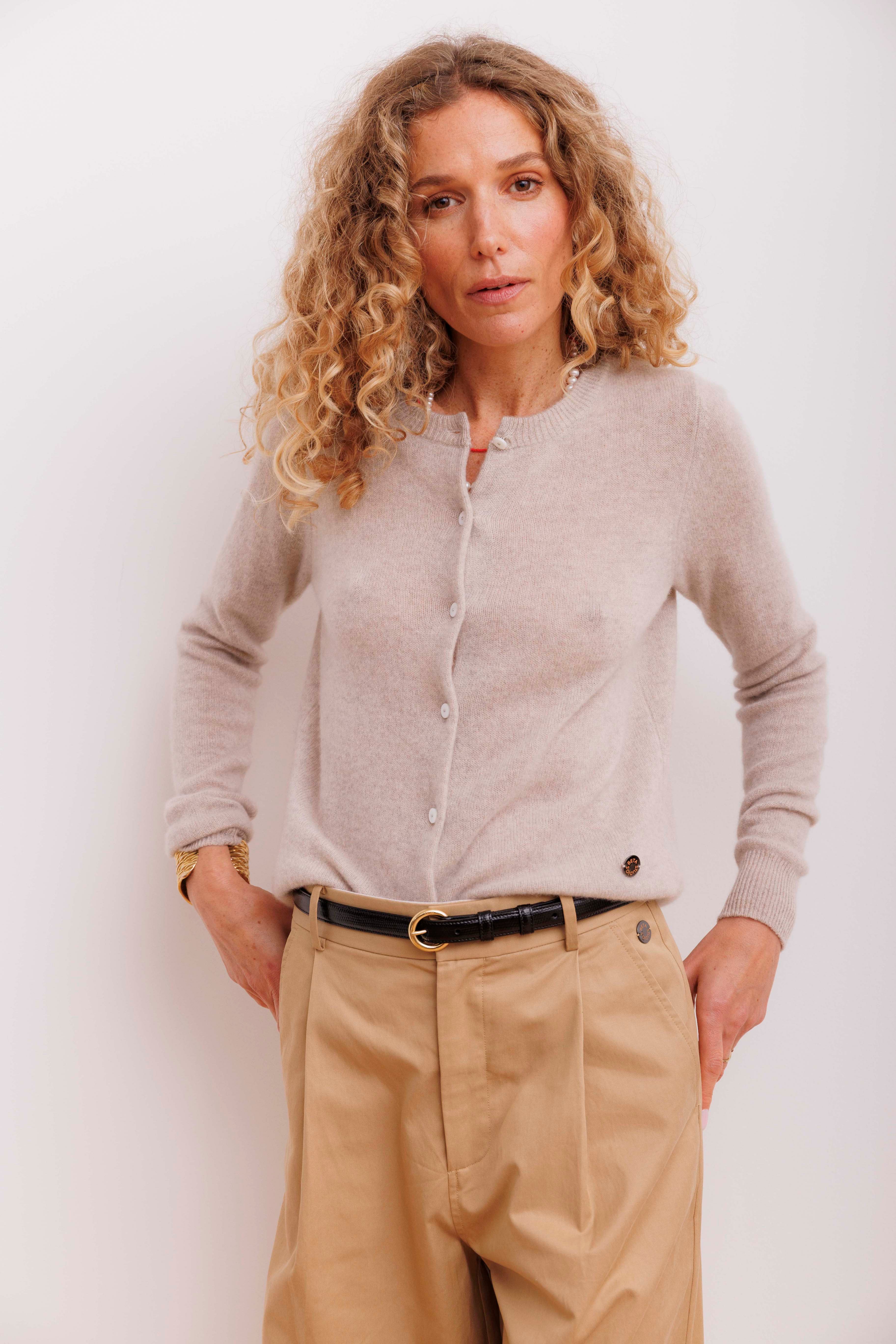 Beta Studios Alice Classic Cardigan Cashmere Tops Sand Melange