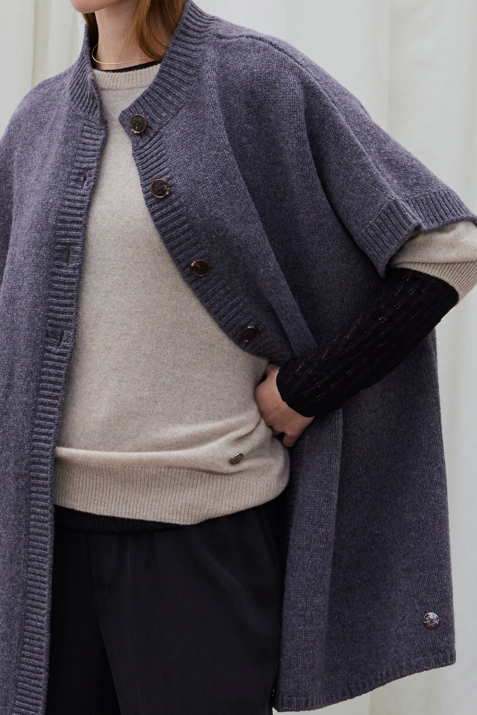 Beta Studios Giselle Cape Knit Grey Melange