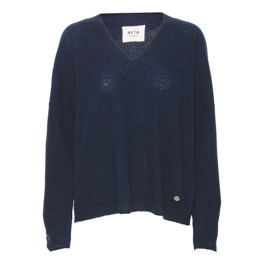 Beta Studios Haima V-Neck Cashmere Tops Navy