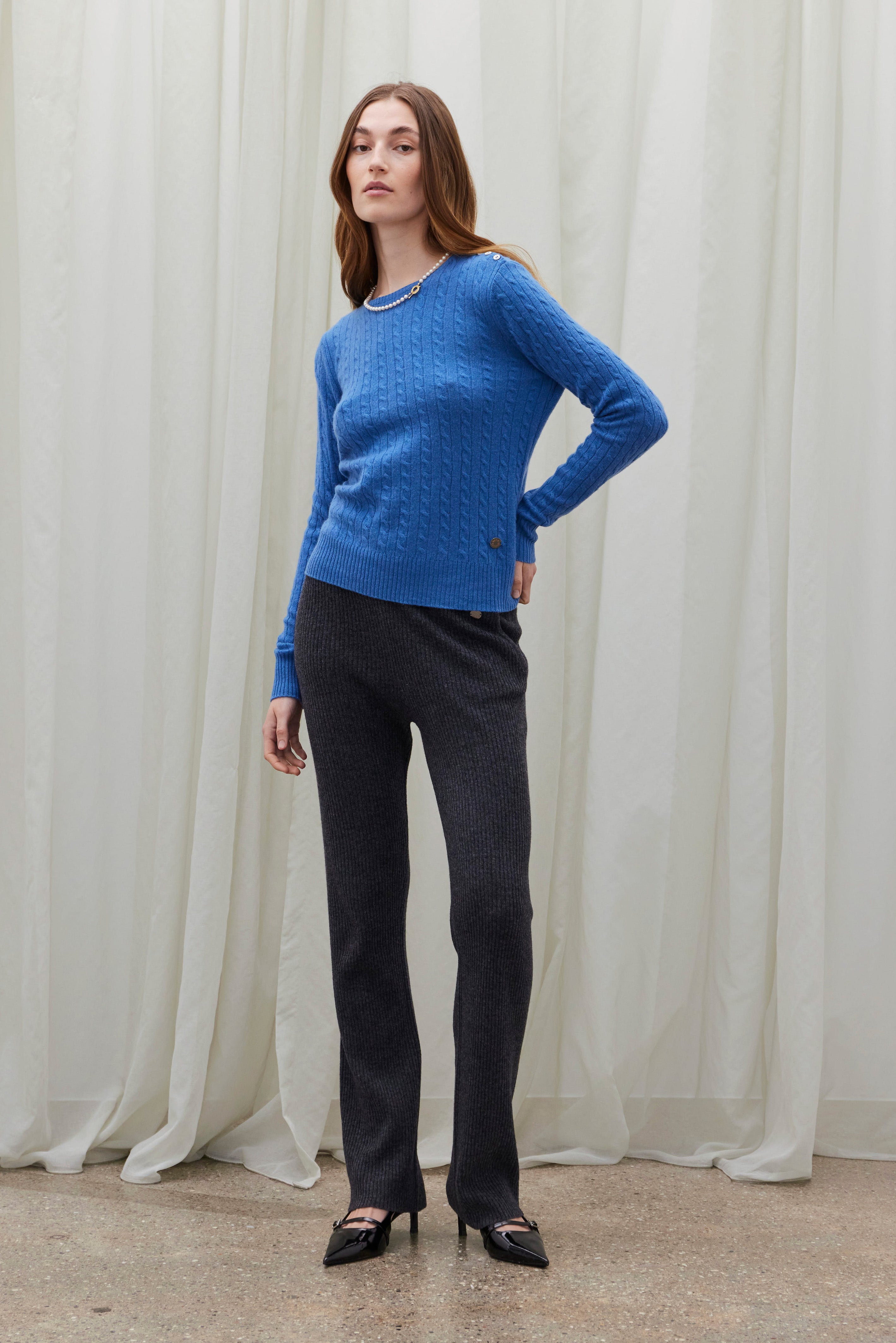 Beta Studios Jamilla Cable Cashmere Tops Denim Blue