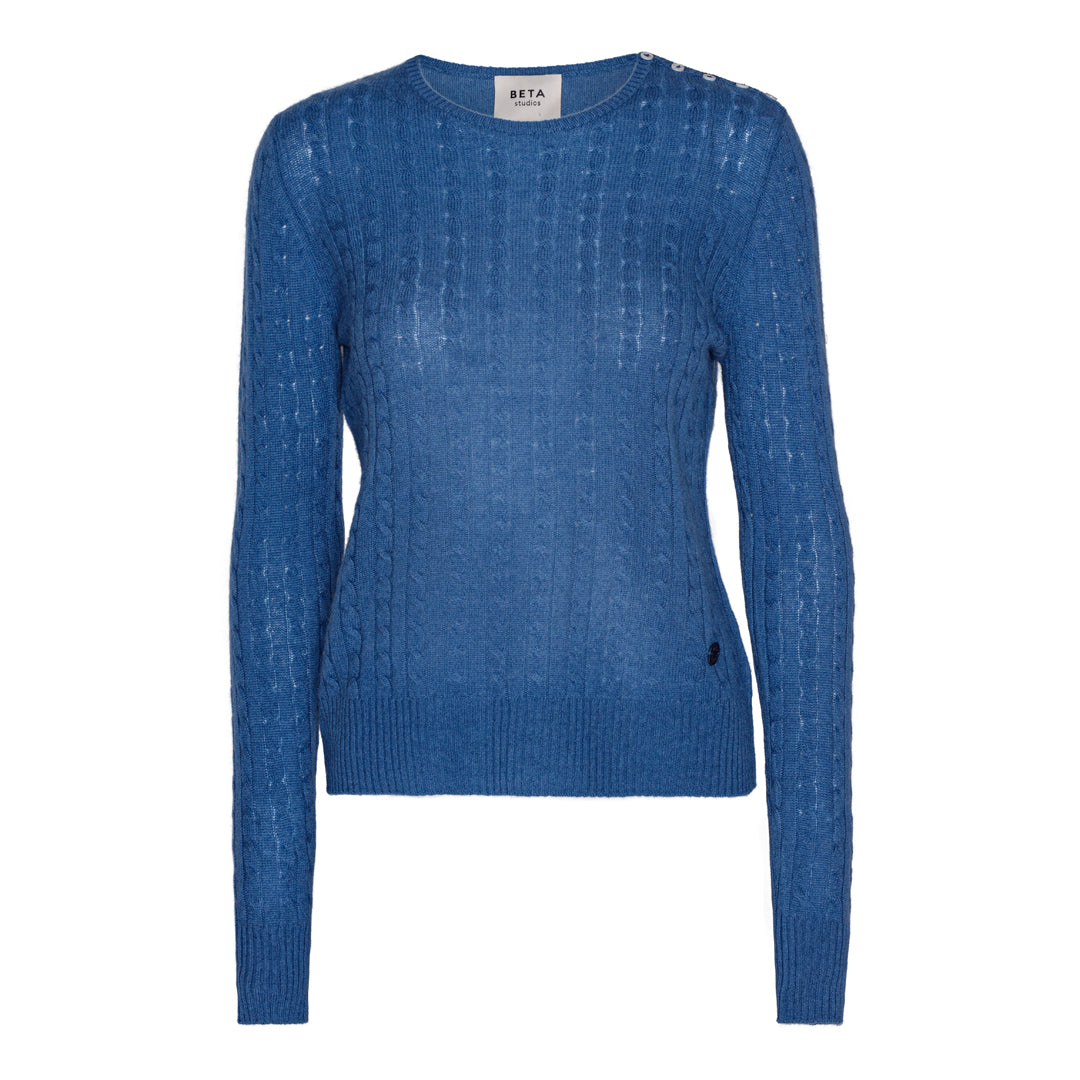 Beta Studios Jamilla Cable Cashmere Tops Denim Blue