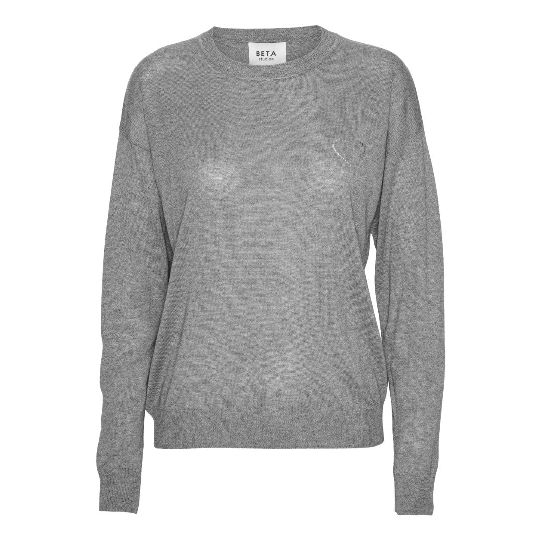 Beta Studios Kamille Heart Long Sleeve Silk/CashmereTops Platin