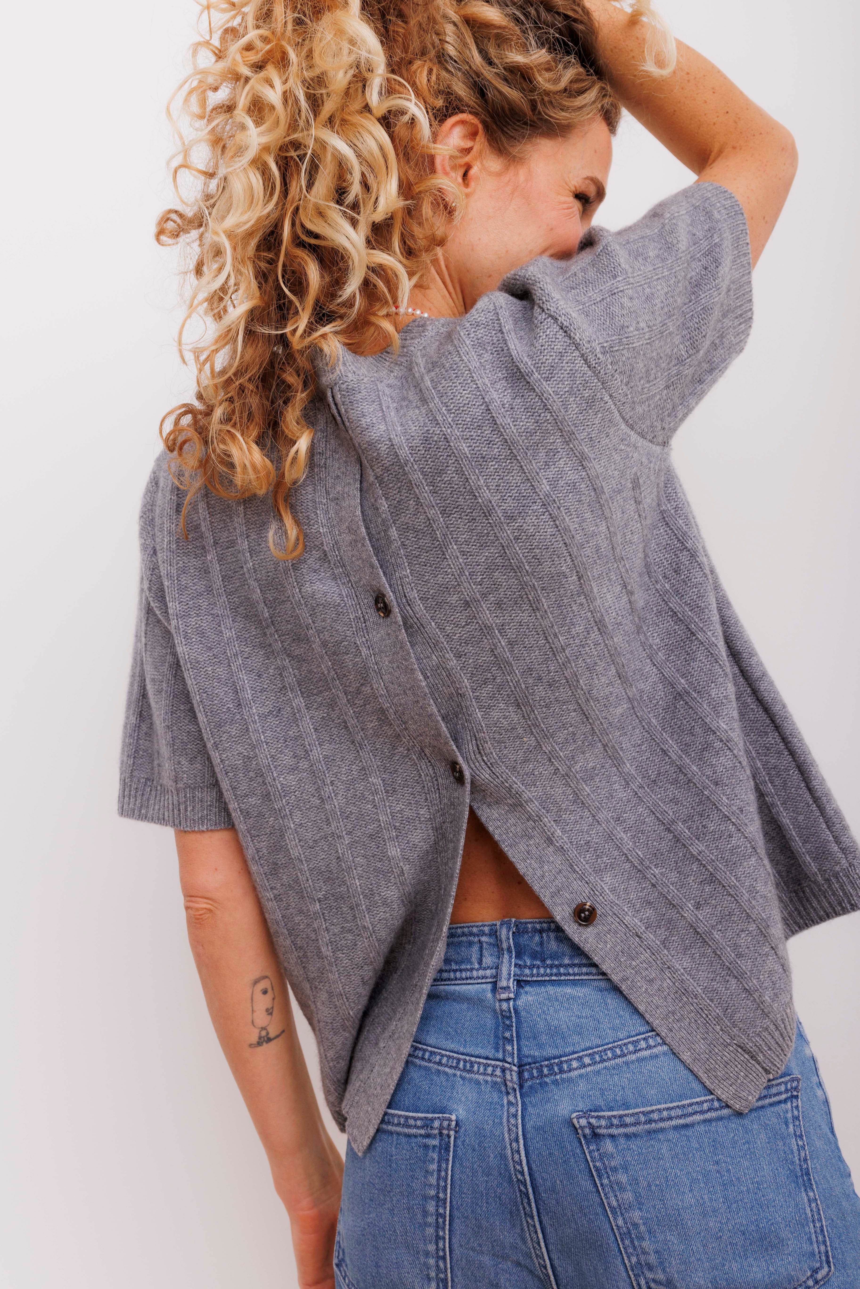 Beta Studios Katrine Short Sleeve Uld/Cashmere Tops Grey Melange