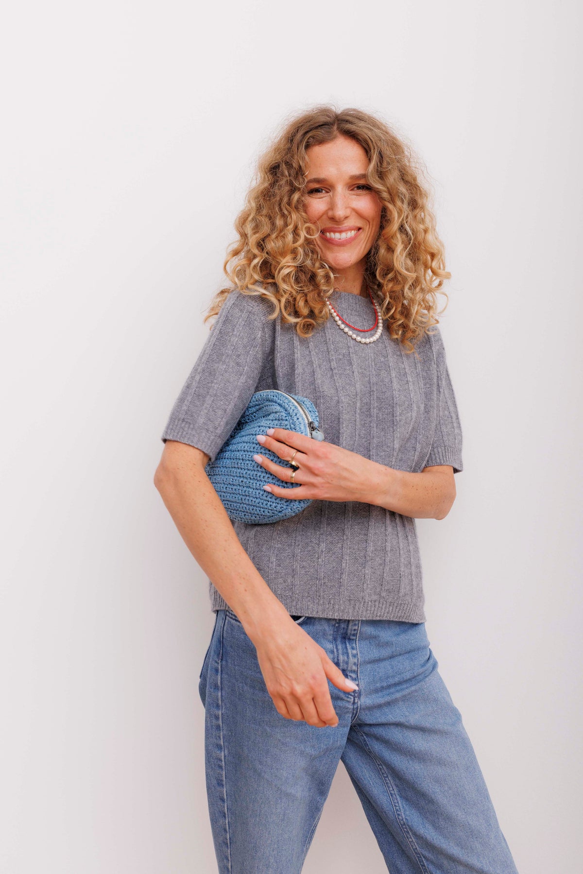 Beta Studios Katrine Short Sleeve Uld/Cashmere Tops Grey Melange