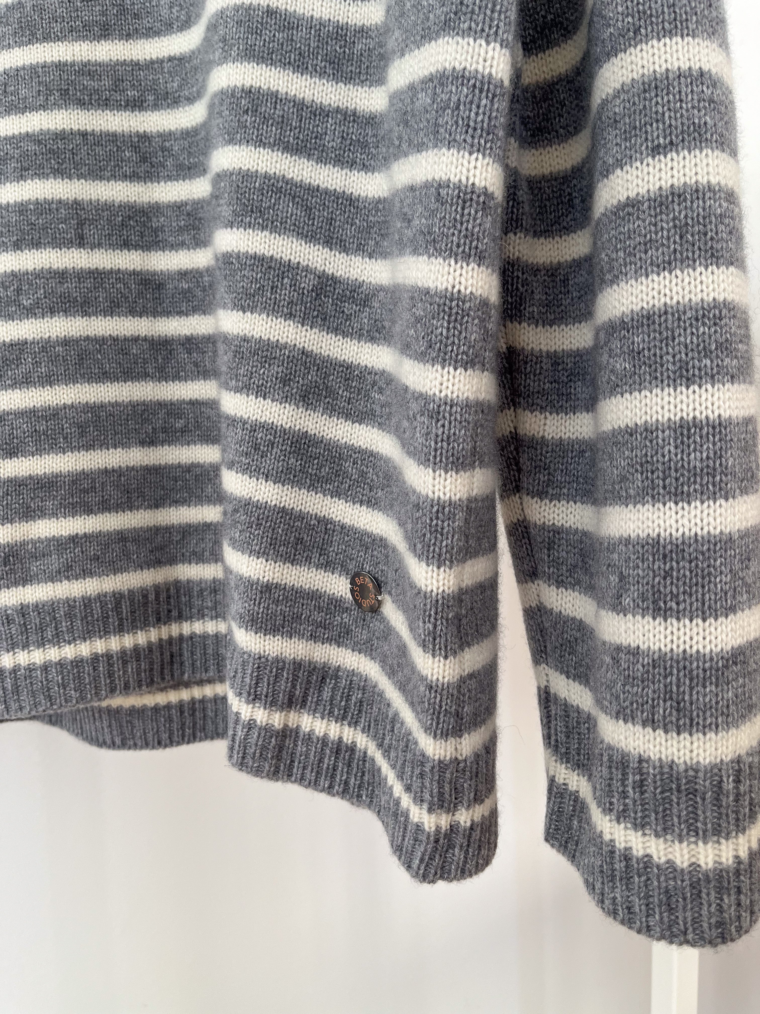 Beta Studios Kylie Stripes High Neck Uld/Cashmere Tops Grey Melange/Almost White