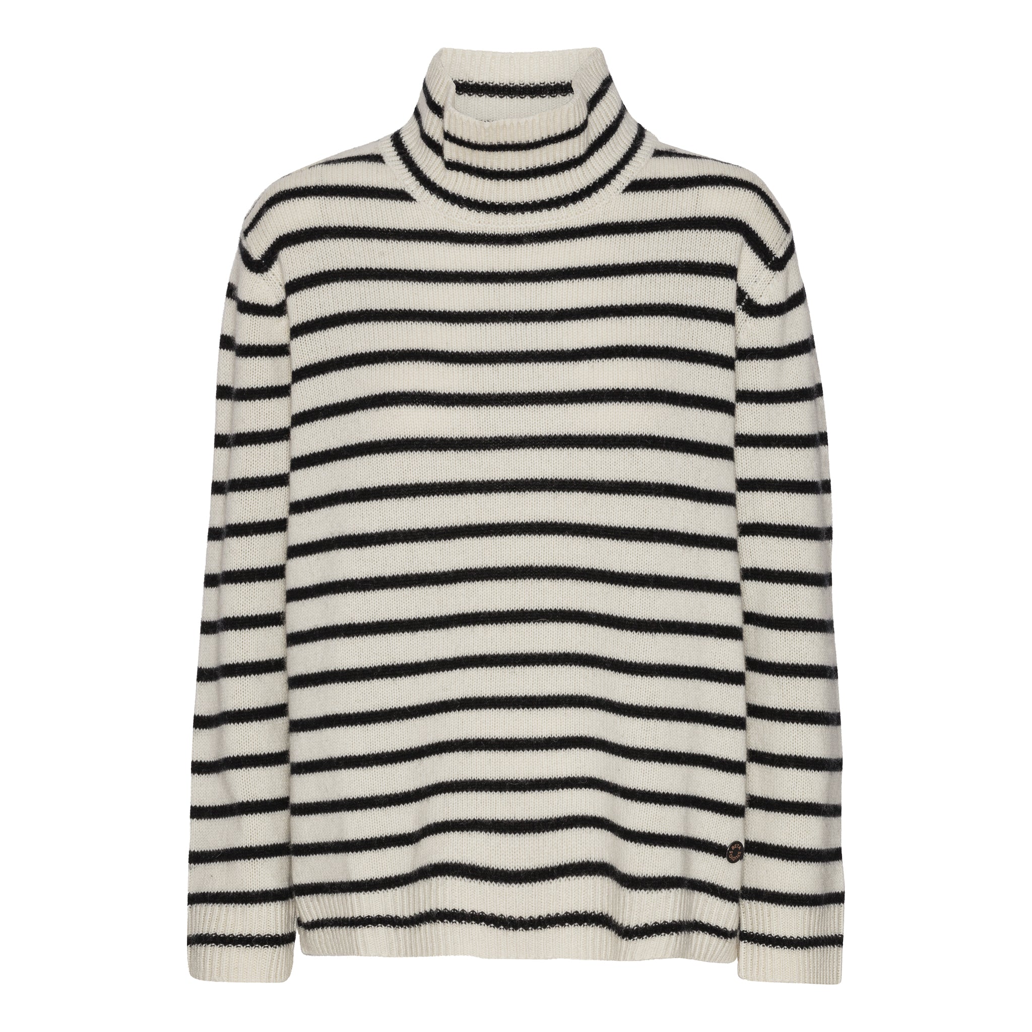 Beta Studios Kylie Stripes High Neck Uld/Cashmere Tops White/Black Stripes