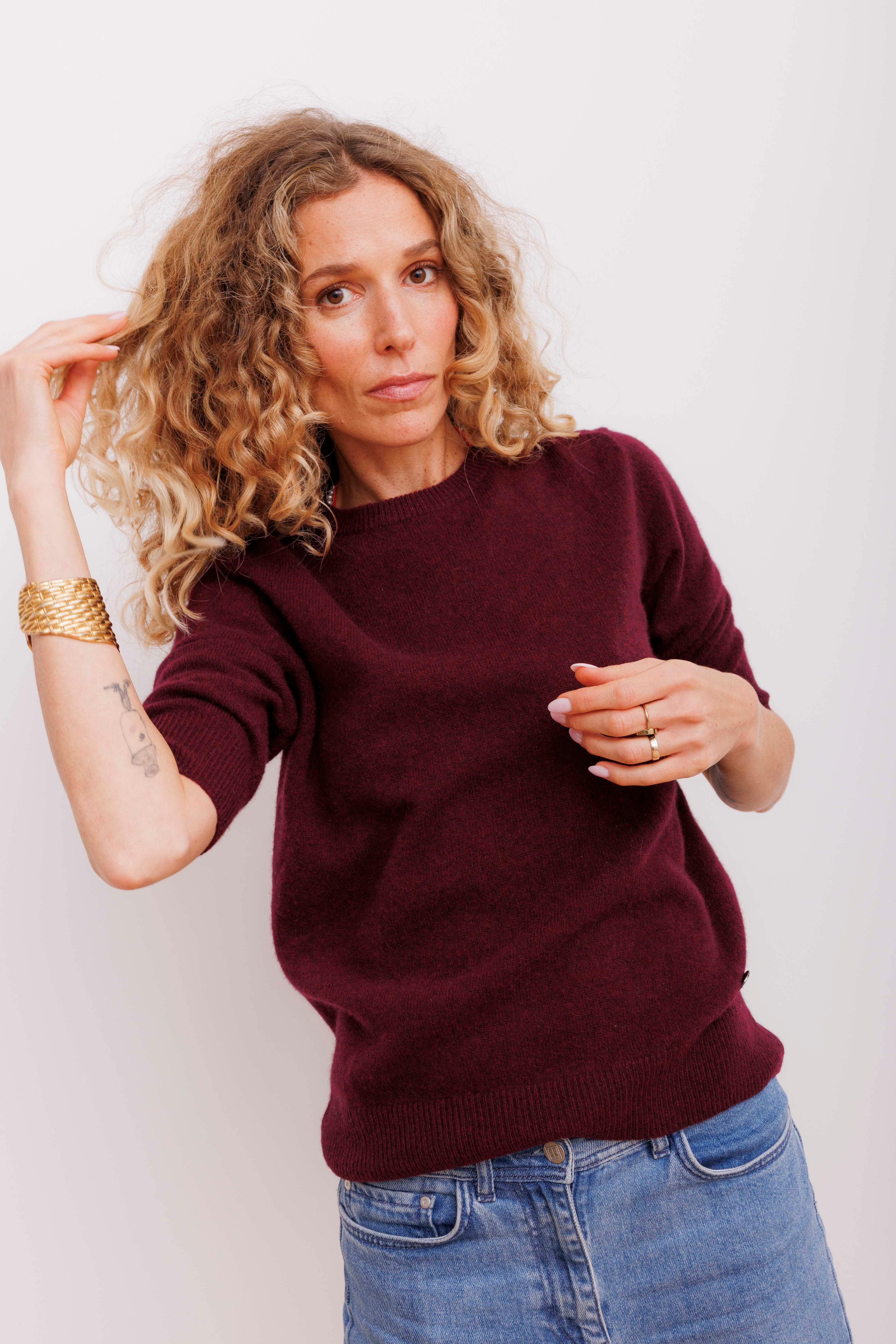 Beta Studios Anna Lady Sleeve Cashmere Tops Egg Plant