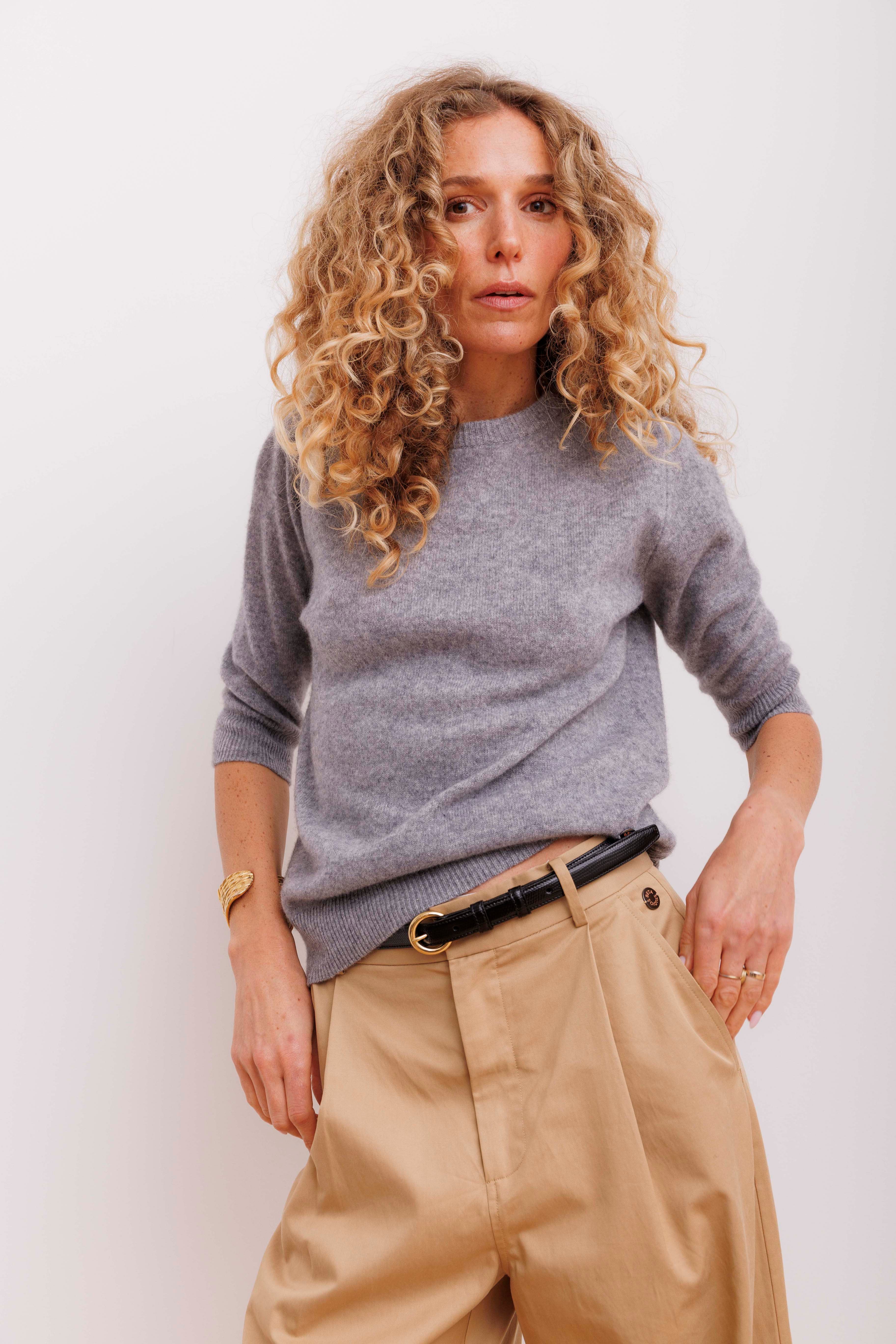 Beta Studios Anna Lady Sleeve Cashmere Tops Grey Melange