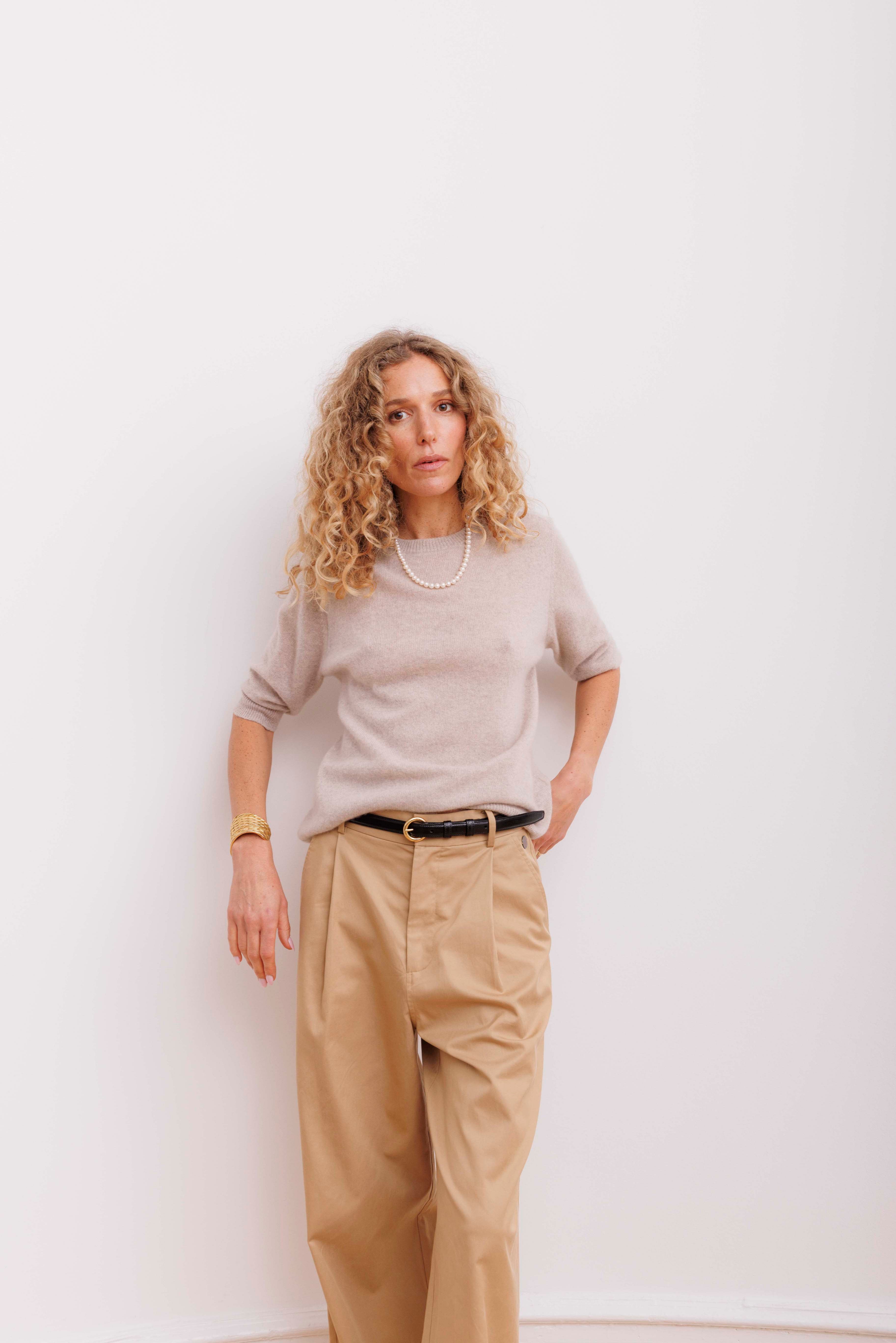 Beta Studios Anna Lady Sleeve Cashmere Tops Sand Melange