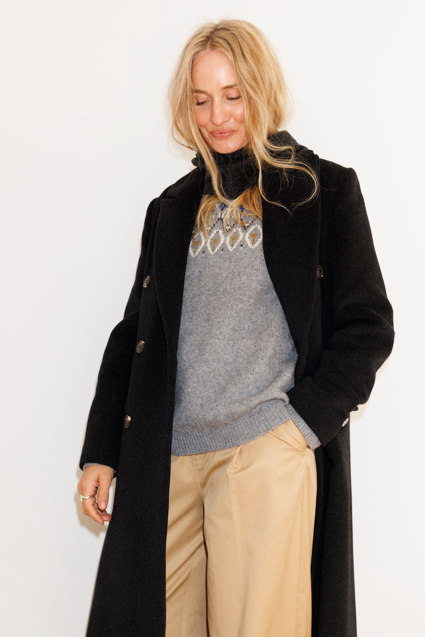 Beta Studios Leandra O-Neck Intarsia Uld/Cashmere Tops Grey Melange