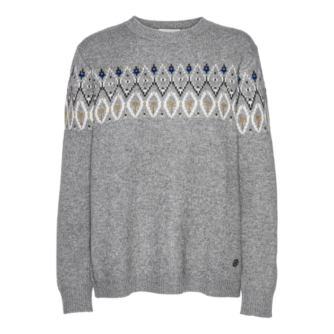 Beta Studios Leandra O-Neck Intarsia Uld/Cashmere Tops Grey Melange
