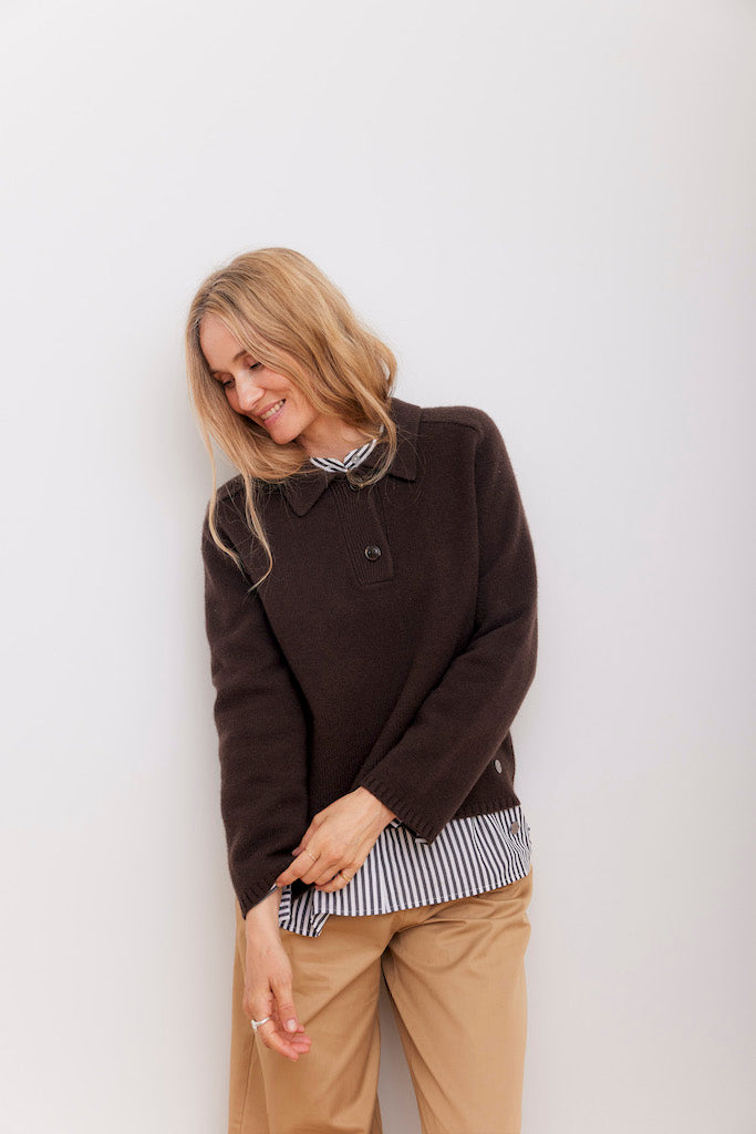 Beta Studios Louisa Polo Uld/Cashmere Tops Seal Brown