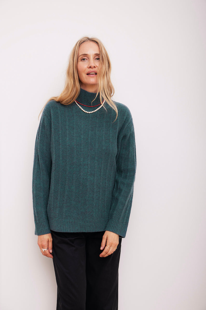 Beta Studios Lucca High Neck Uld/Cashmere Tops Pacific Green