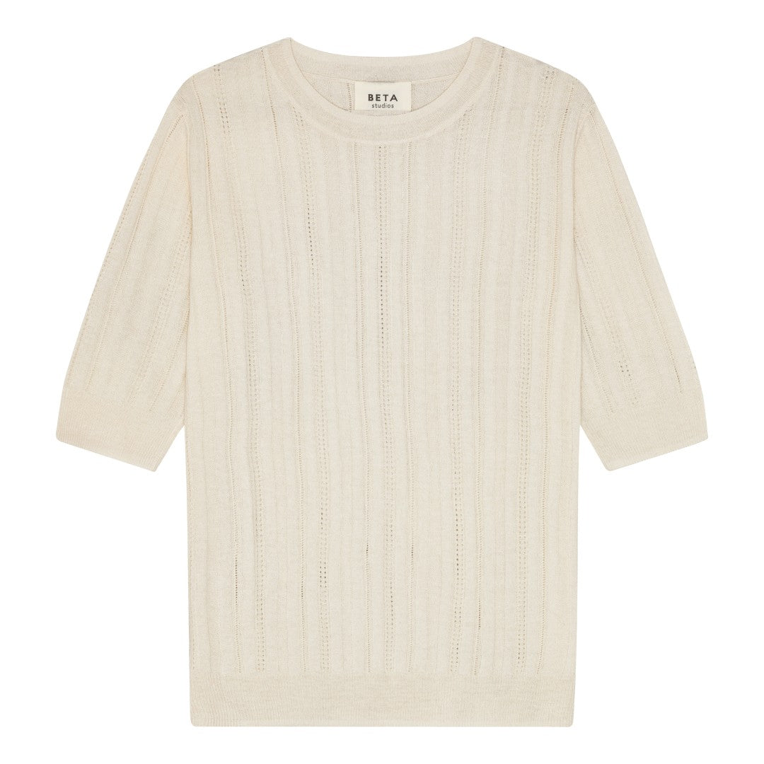 Beta Studios Maggie Pointelle Silk/CashmereTops Egret White