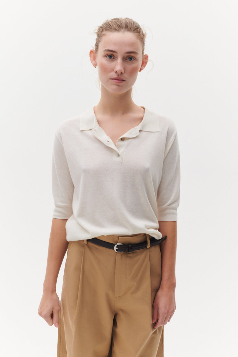 Beta Studios Maja Polo Silk/CashmereTops Egret White