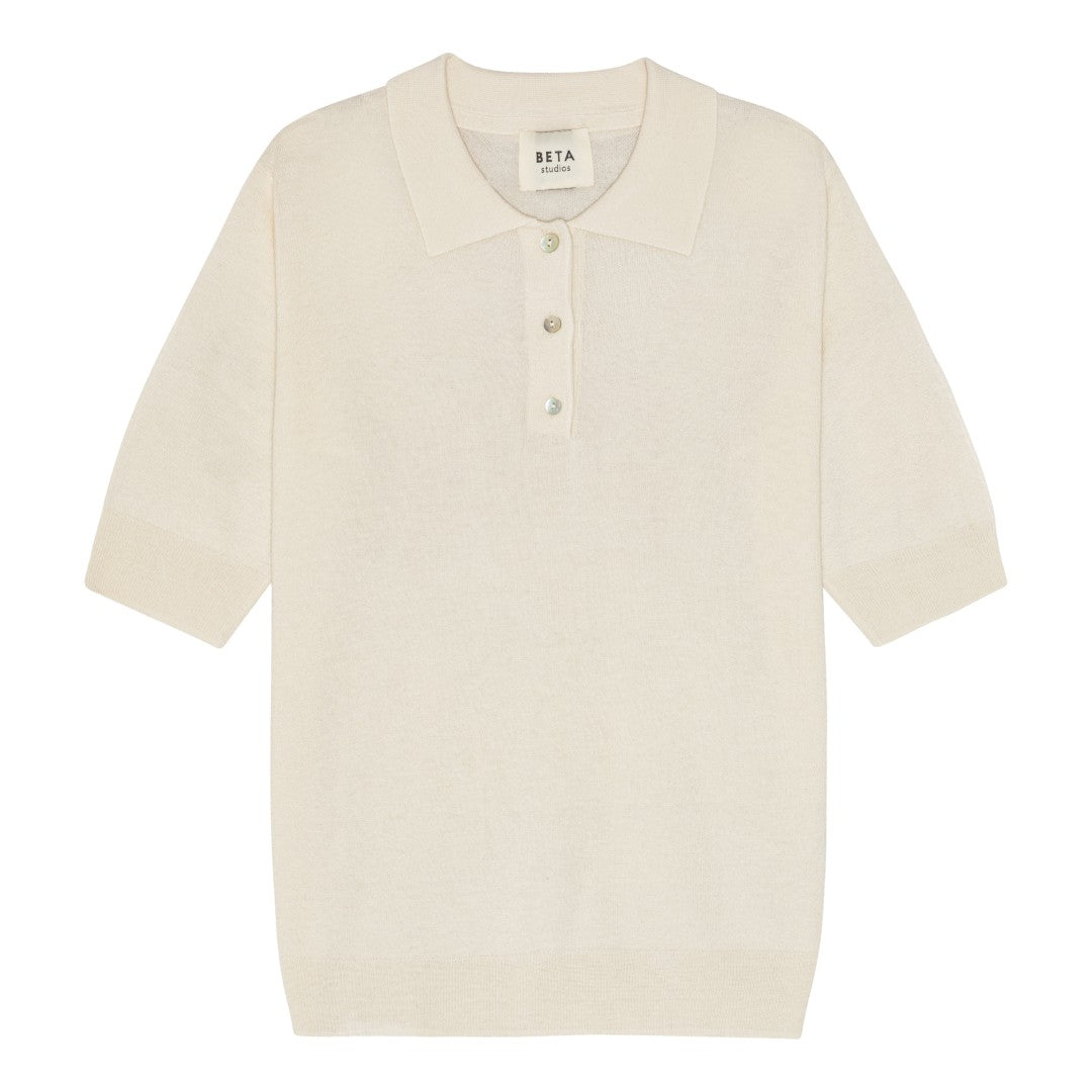 Beta Studios Maja Polo Silk/CashmereTops Egret White