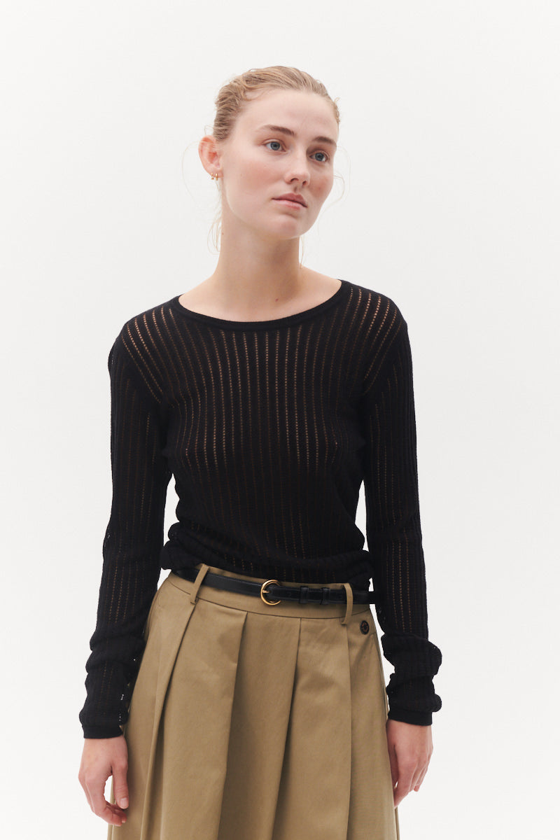 Beta Studios Manon Long Sleeve Pointelle Silk/CashmereTops Black