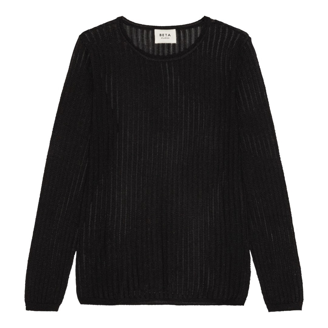 Beta Studios Manon Long Sleeve Pointelle Silk/CashmereTops Black