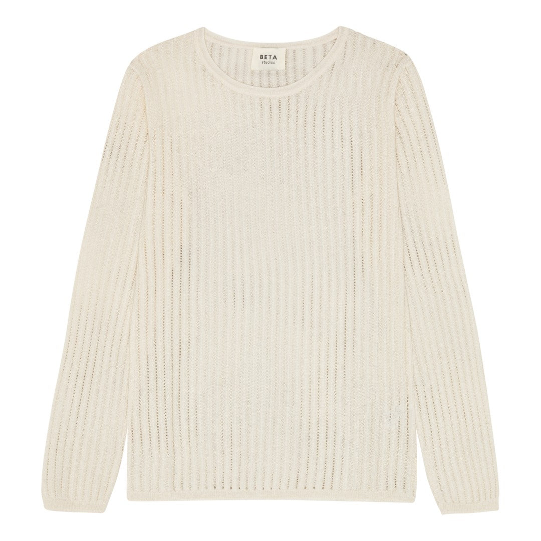 Beta Studios Manon Long Sleeve Pointelle Silk/CashmereTops Egret White