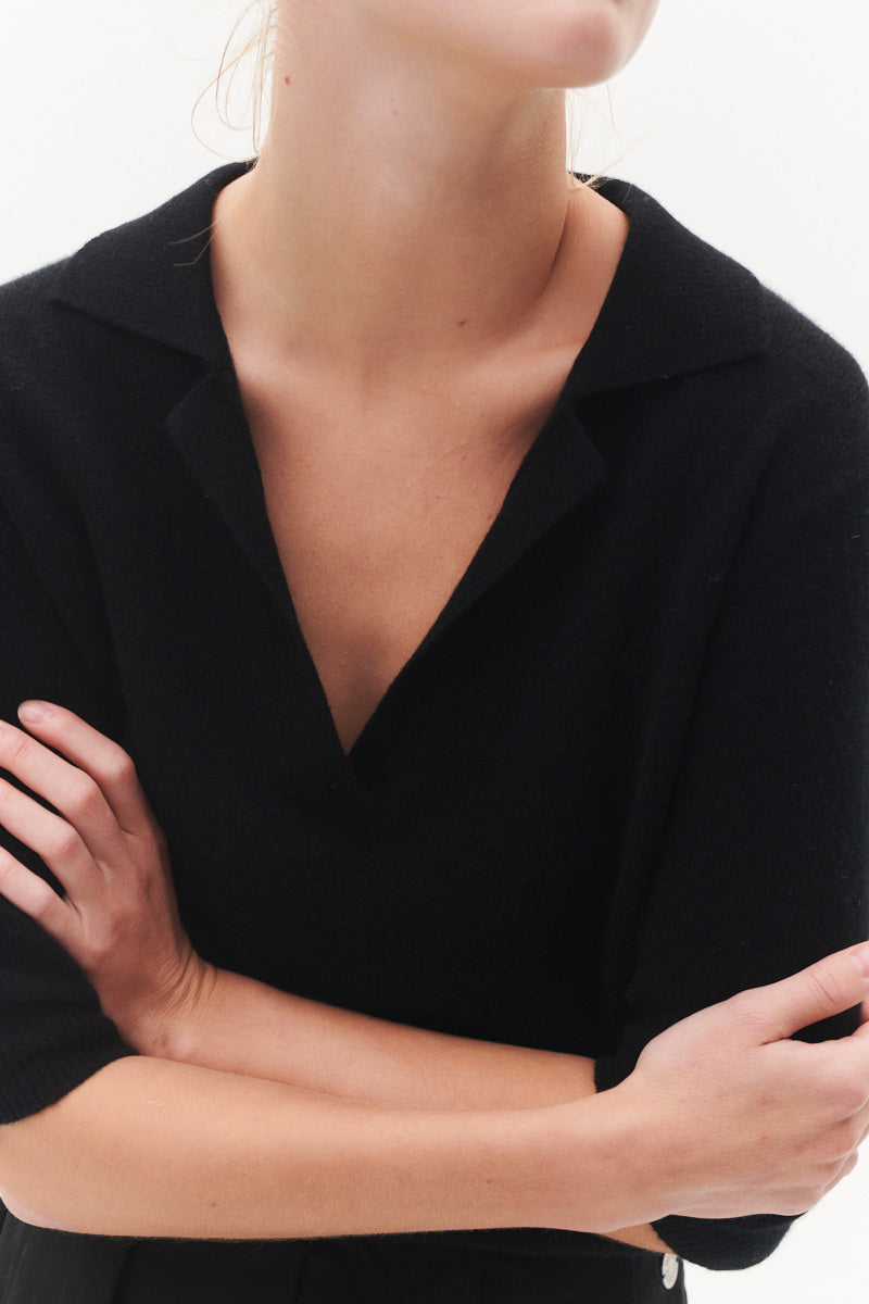Beta Studios Marguerite Slim Polo Cashmere Tops Black