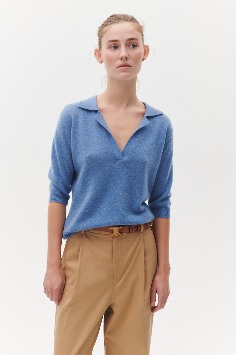 Beta Studios Marguerite Slim Polo Cashmere Tops Turtle Dove Blue