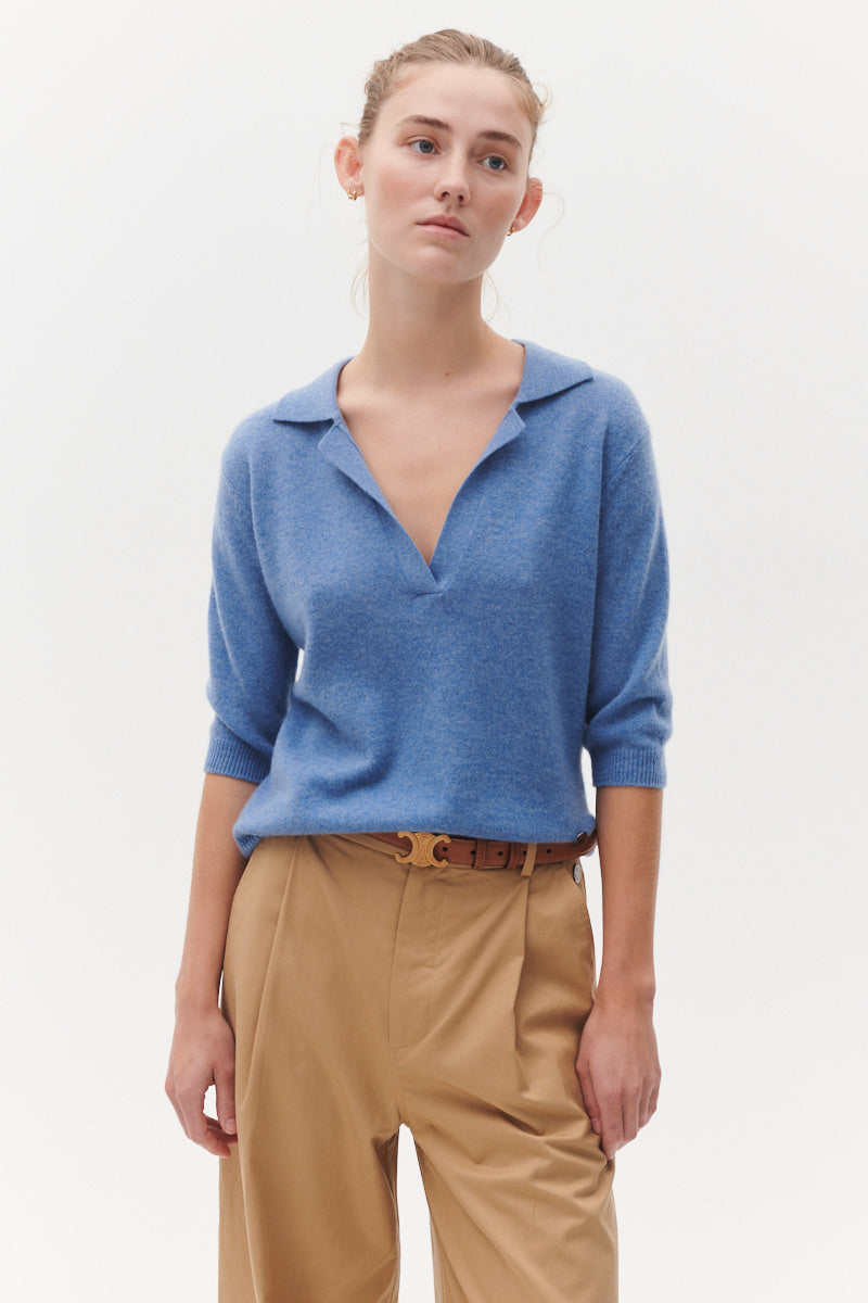 Beta Studios Marguerite Slim Polo Cashmere Tops Turtle Dove Blue