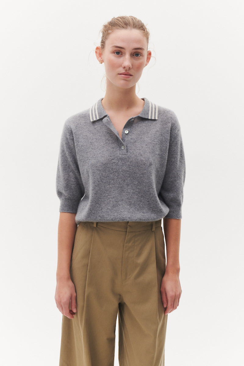 Beta Studios Marie Polo Cashmere Tops Grey Melange