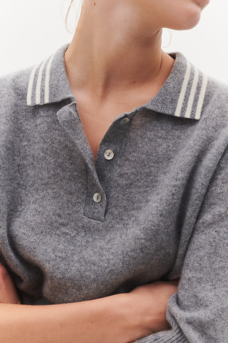 Beta Studios Marie Polo Cashmere Tops Grey Melange