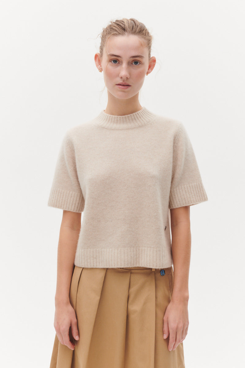 Beta Studios Mie Short Sleeves Cashmere Tops Eco Alabast White