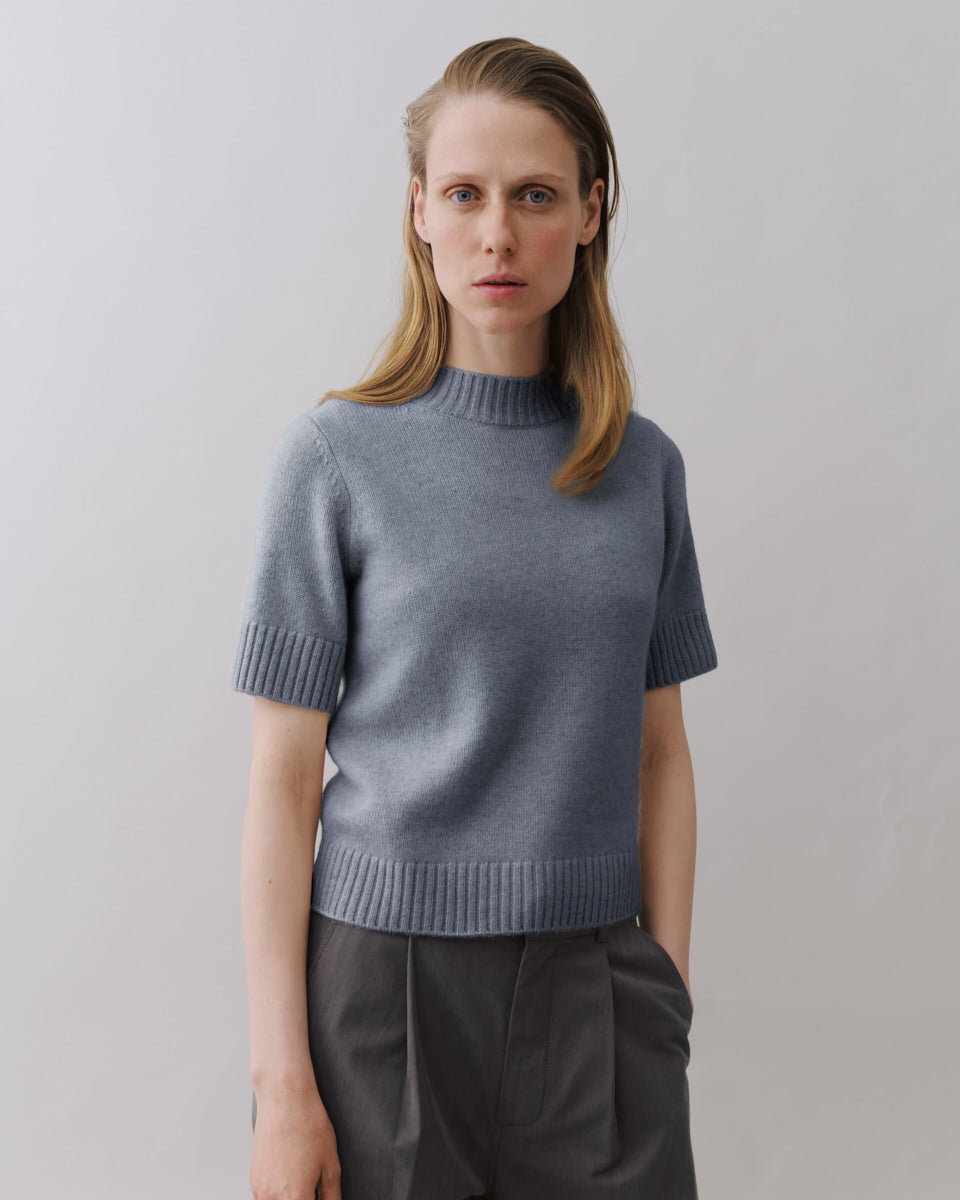 Beta Studios Mie Short Sleeves Cashmere Tops Grey Melange