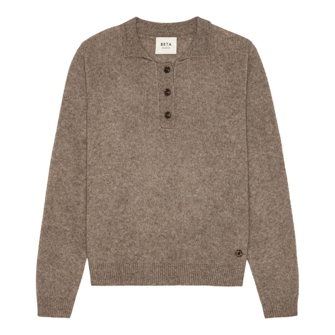 Beta Studios Missy Polo Cashmere/Silk Top Funghi Brown