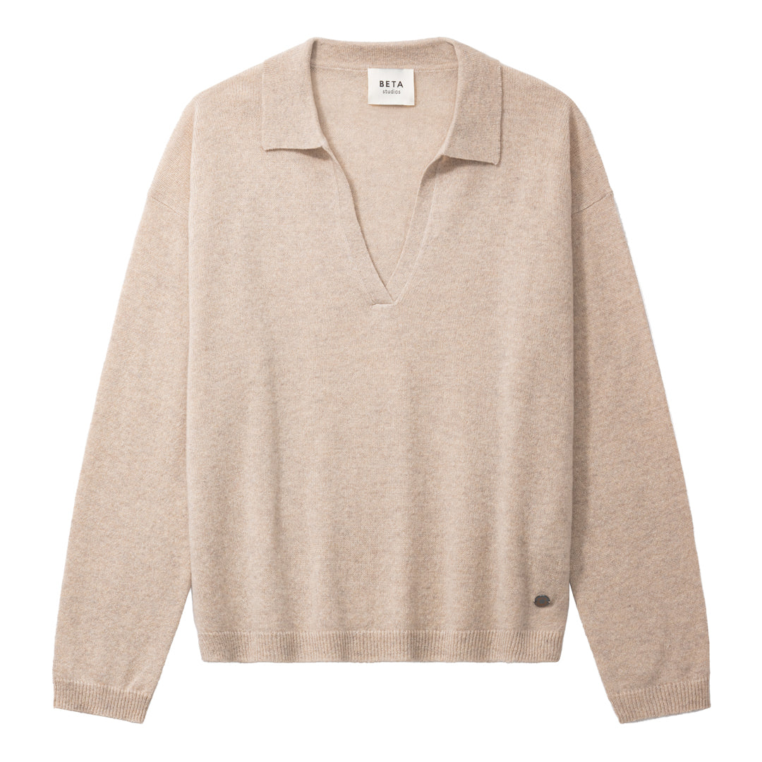 Beta Studios Naya Polo Cashmere Tops Sand Melange