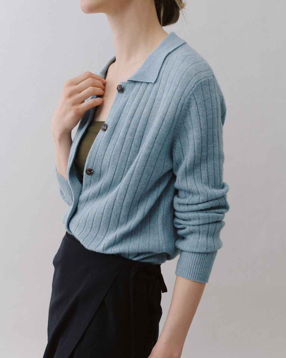 Beta Studios Nete Polo Cardigan Cashmere Cardigan Pearl Blue