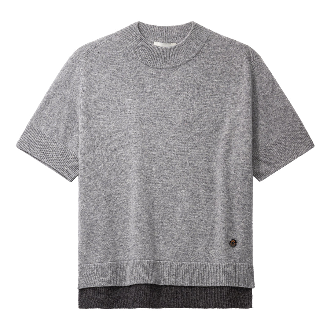 Beta Studios Ninna Short Sleeve Cashmere Tops Grey Melange
