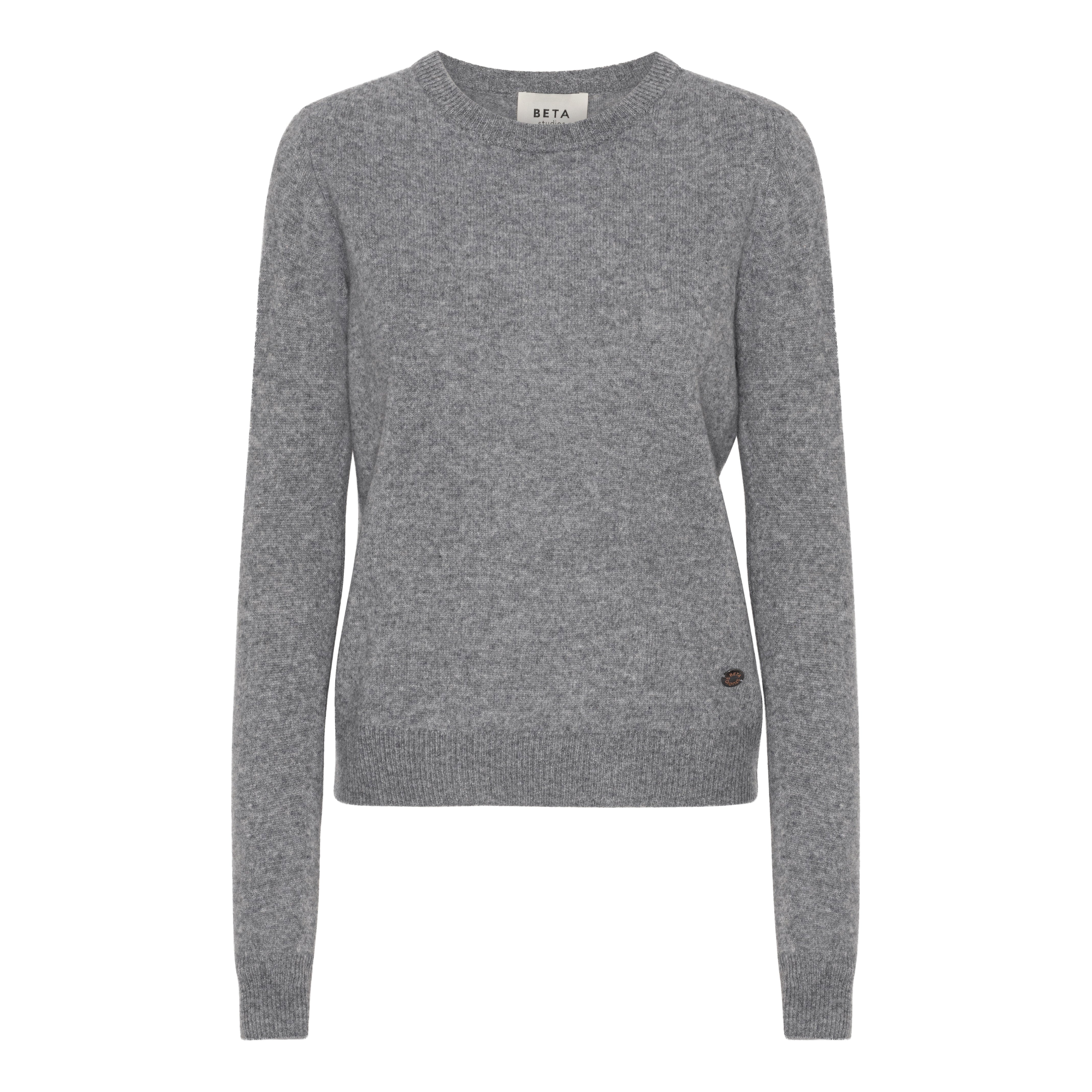 Beta Studios Abbie O-neck Basic Cashmere Tops Grey Melange