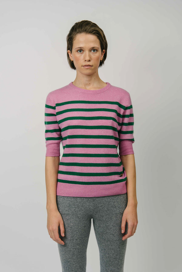 Beta Studios Lady Sleeve Striped Cashmere Cashmere Tops Fuchsia/Parsley